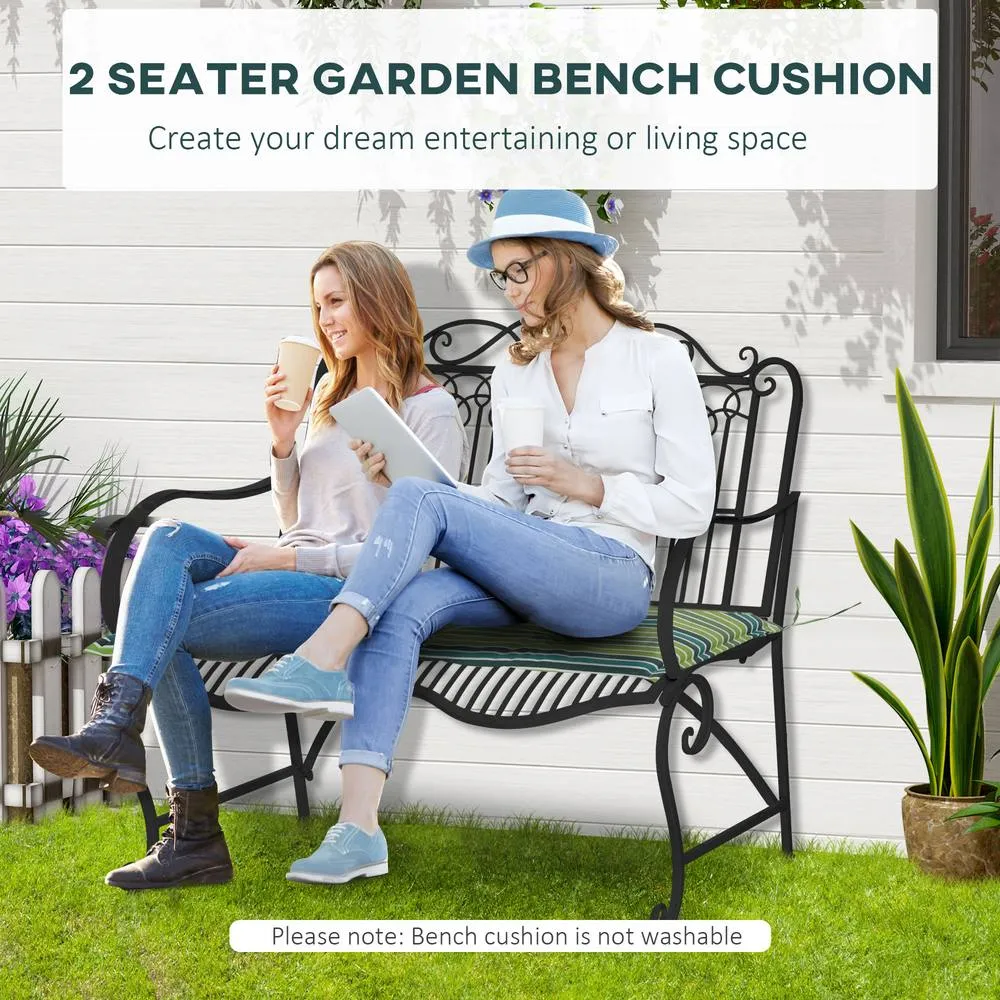 OUTSUNNY 2 Pieces Replacement Cushions for Garden Bench, with Strips in Green 3