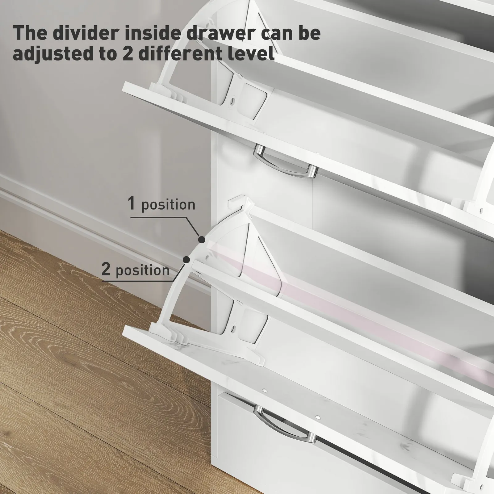 HOMCOM Shoe Cabinet w/ 4 Drawers Shoe Storage Organiser for 18 Pairs Black in White 5