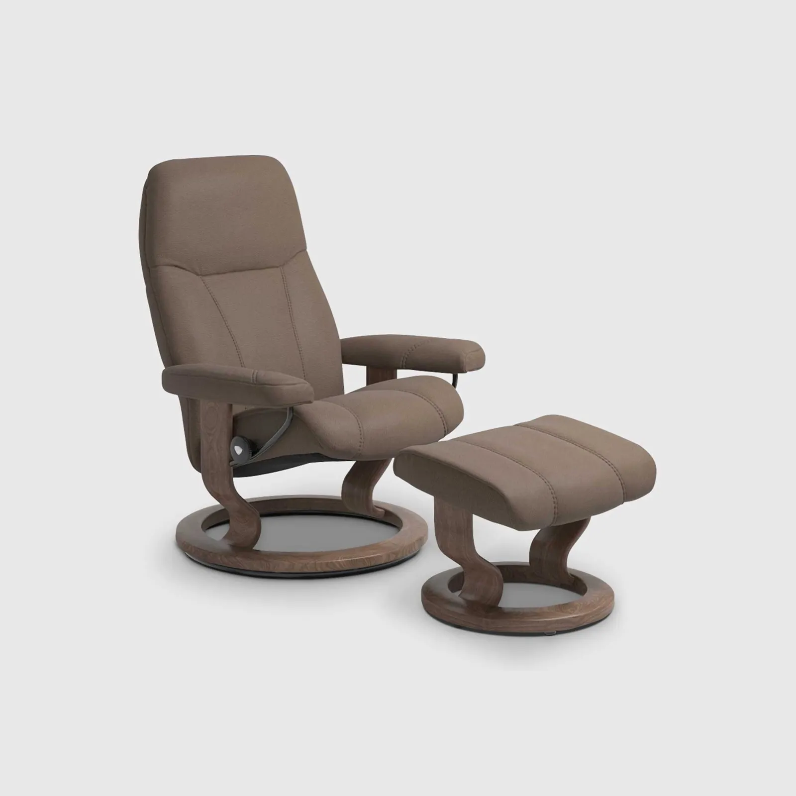 Stressless Consul Small Recliner Chair & Footstool Quickship, Brown Leather | Barker & Stonehouse