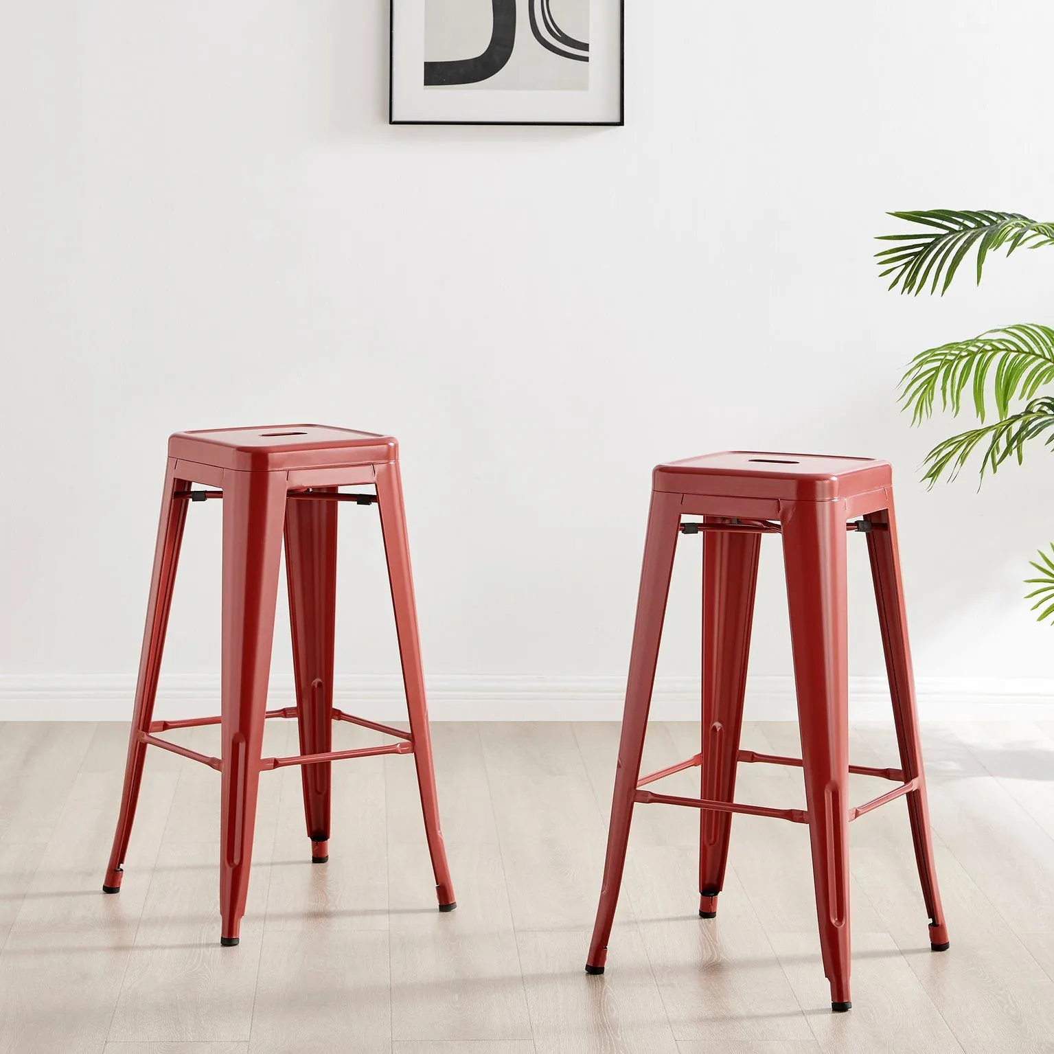 FurnitureboxUK Set of 2 Colton 'Tolix' Style Metal Stackable Retro Industrial Bar Stools in Red 6