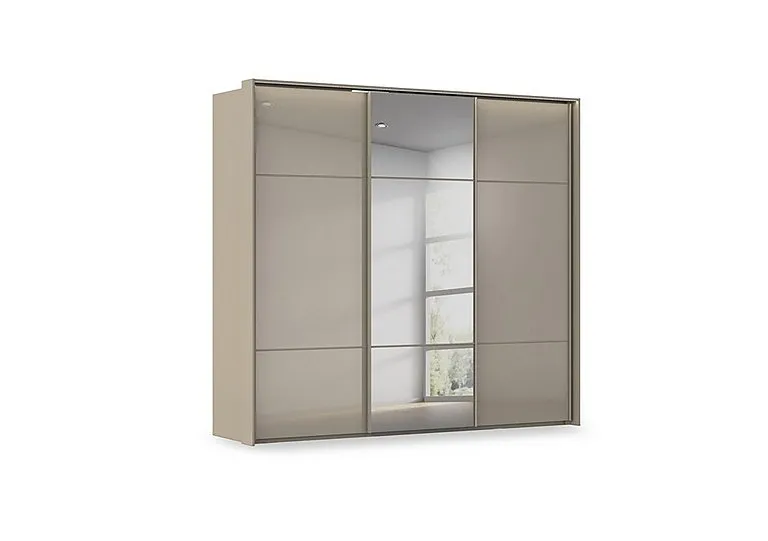 Haven 250cm 3 Door Slider Wardrobe with 2 Glass Doors, 1 Mirror Door and Lights