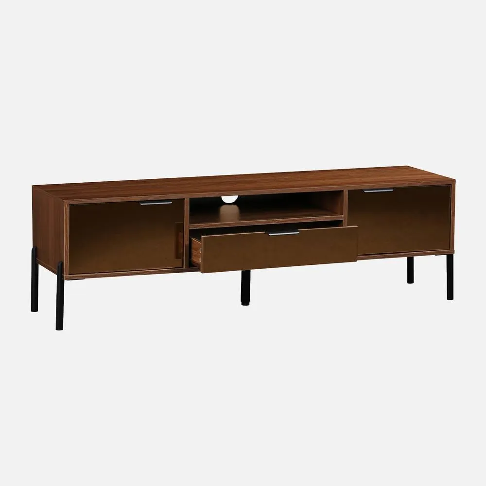 sweeek 151.5cm Vintage Tv Unit Walnut Wooden Effect 2 Doors 1 Drawer in Dark Brown 2