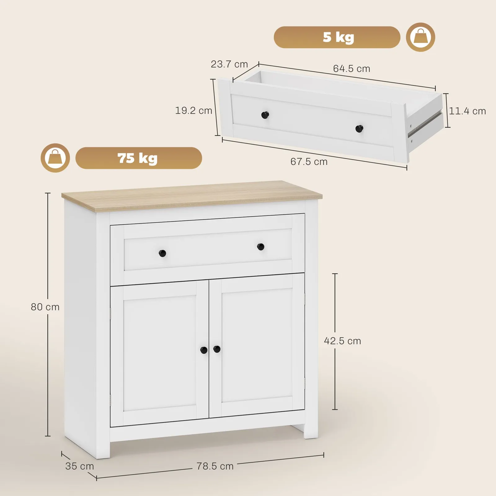 HOMCOM Sideboard Storage Cabinet with Adjustable Shelf, Drawer in White 3