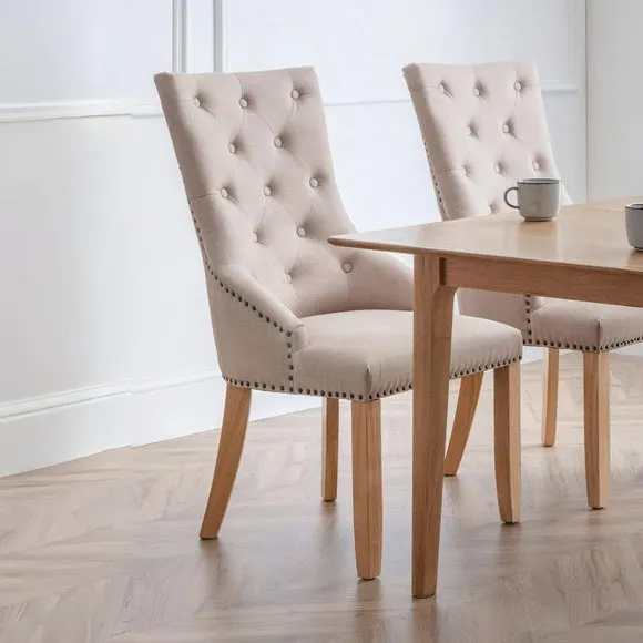 Loire Set Of 2 Button Back Dining Chairs, Linen 2