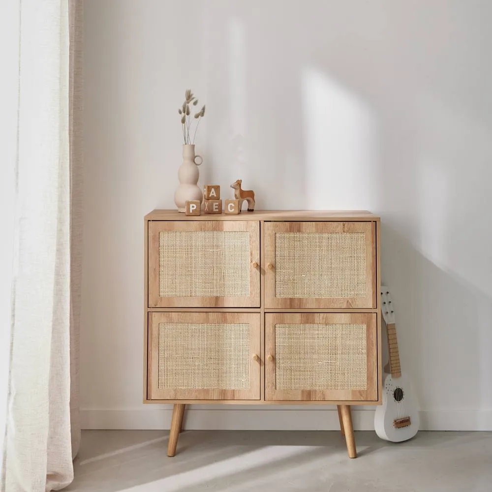sweeek Children's 4-door chest of drawers with wood effect in Beige