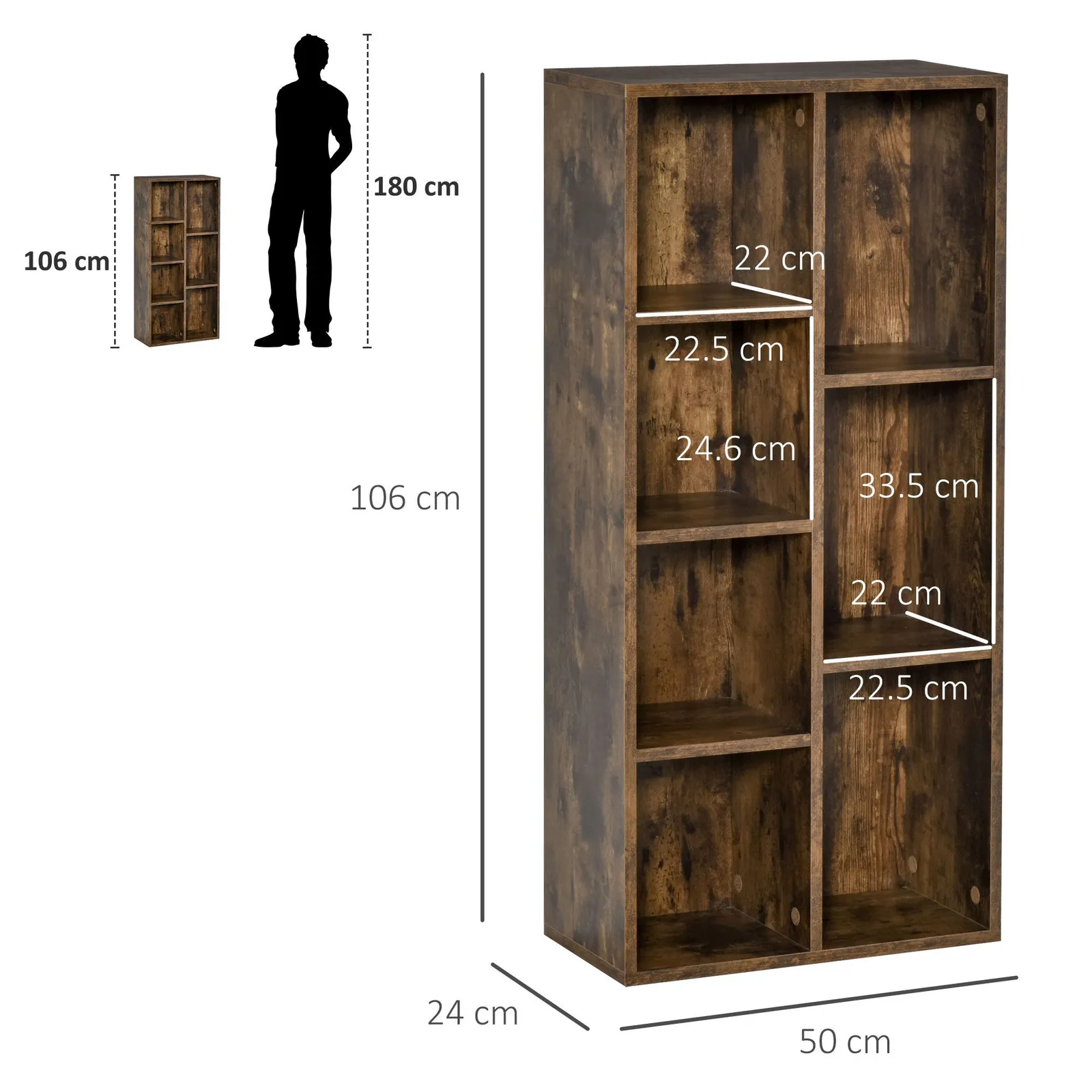 HOMCOM Bookcase Modern Bookshelf Display Cabinet Cube Storage Home Office in Brown 3