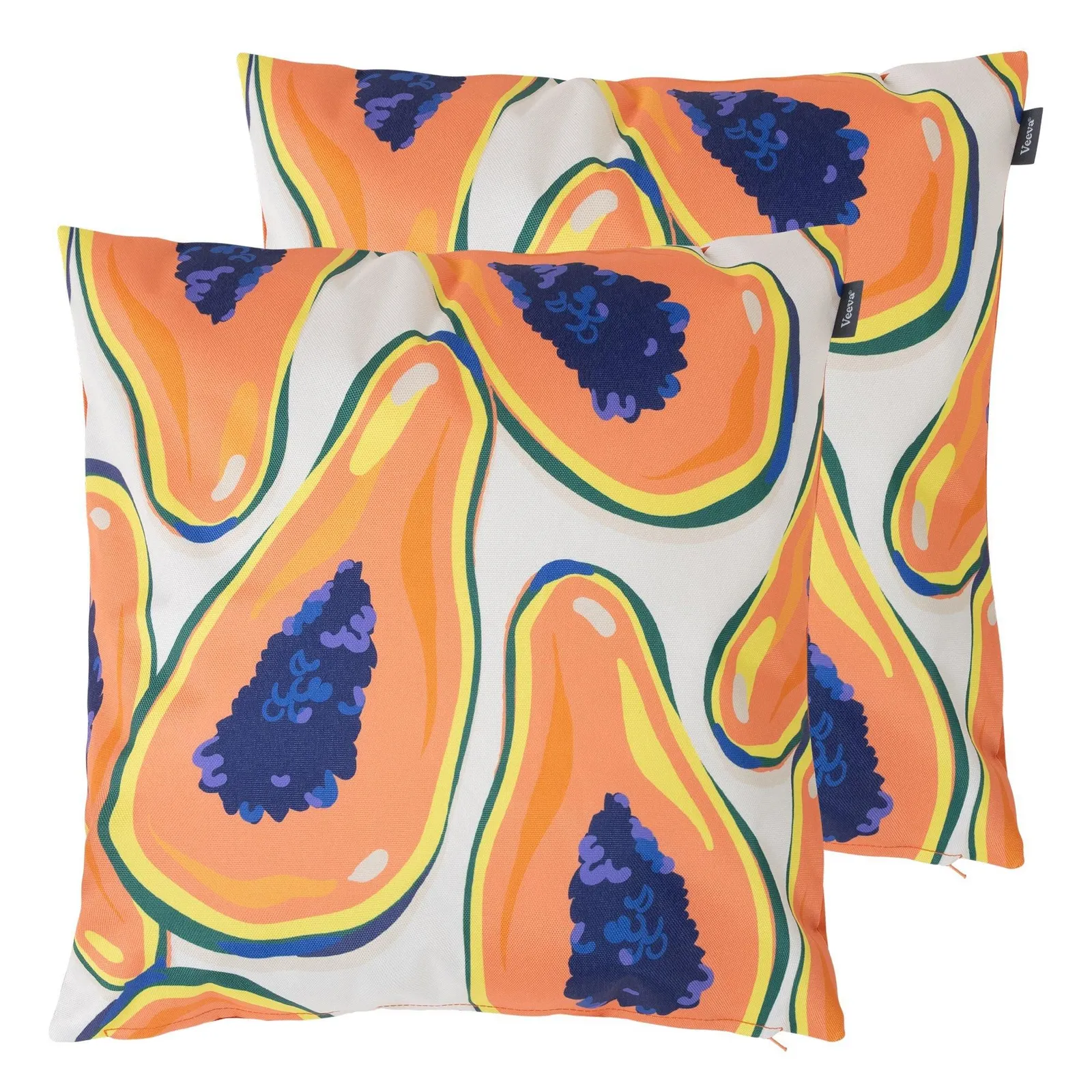 icon Meadow Print Set of 2 Green Outdoor Cushion in Orange