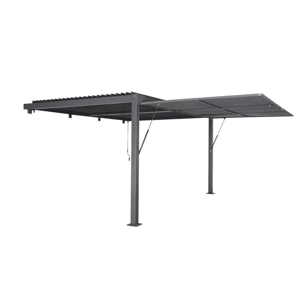 sweeek Lean to pergola with louvered roof aluminium 4 x 3m Palace + awning in Dark Grey 4