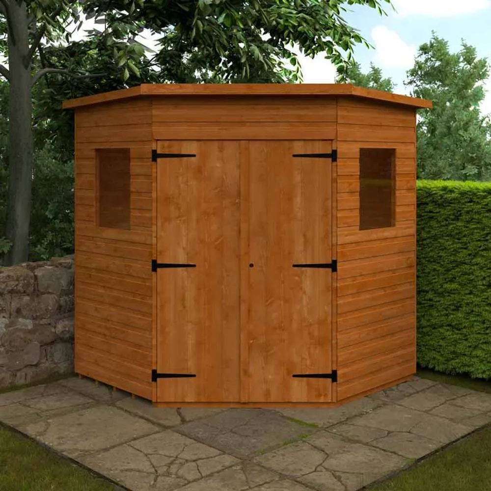 Buttercup Farm 6 x 6 Feet Corner Shed 12mm Shed - Solid Wood/Softwood/Pine in Burnt Orange 2