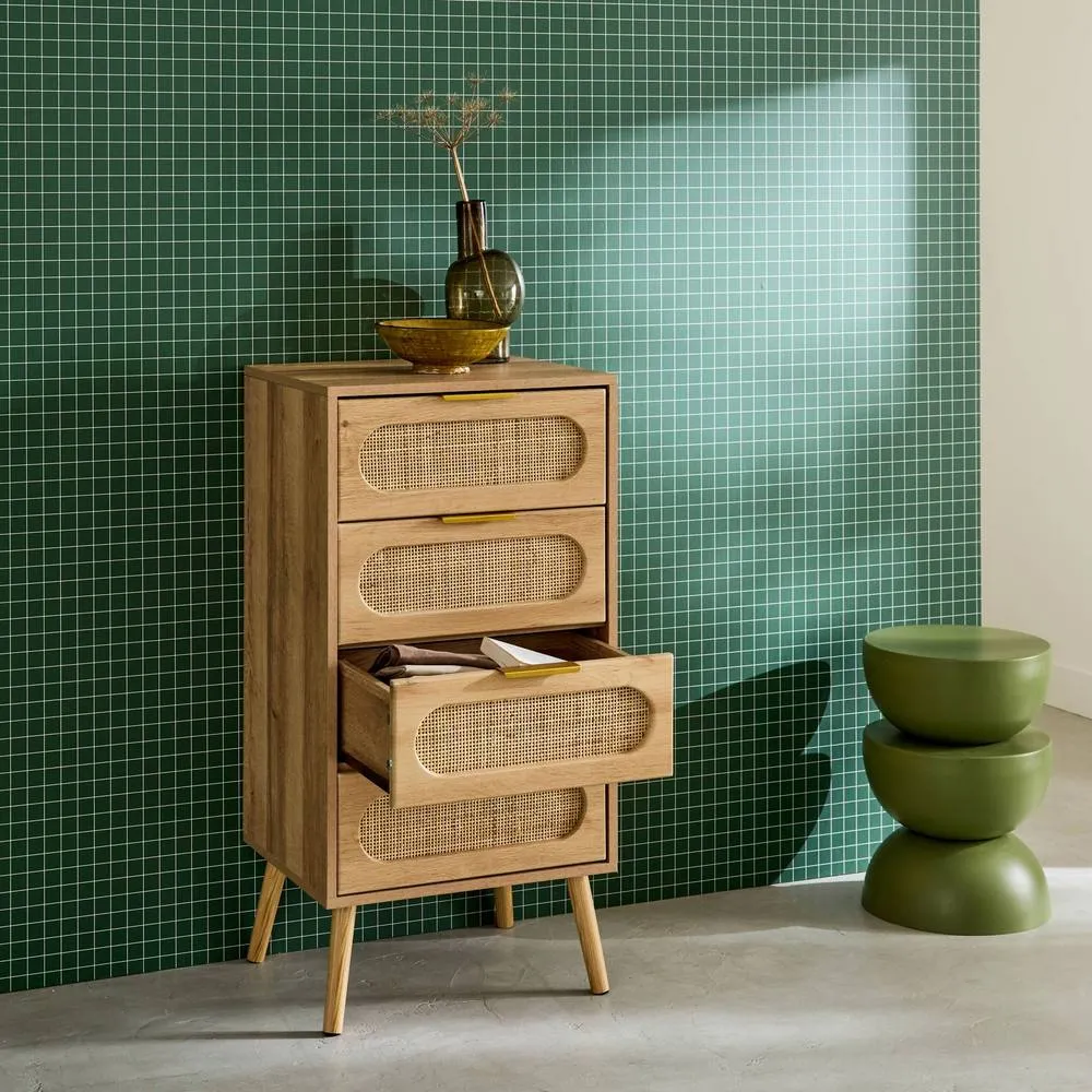 sweeek Wood & cane effect 4-drawer chest in Beige 5