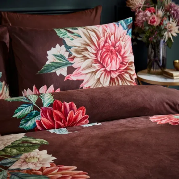 Allouise Floral Brown Luxury Velvet Duvet Cover and Pillowcase Set 6