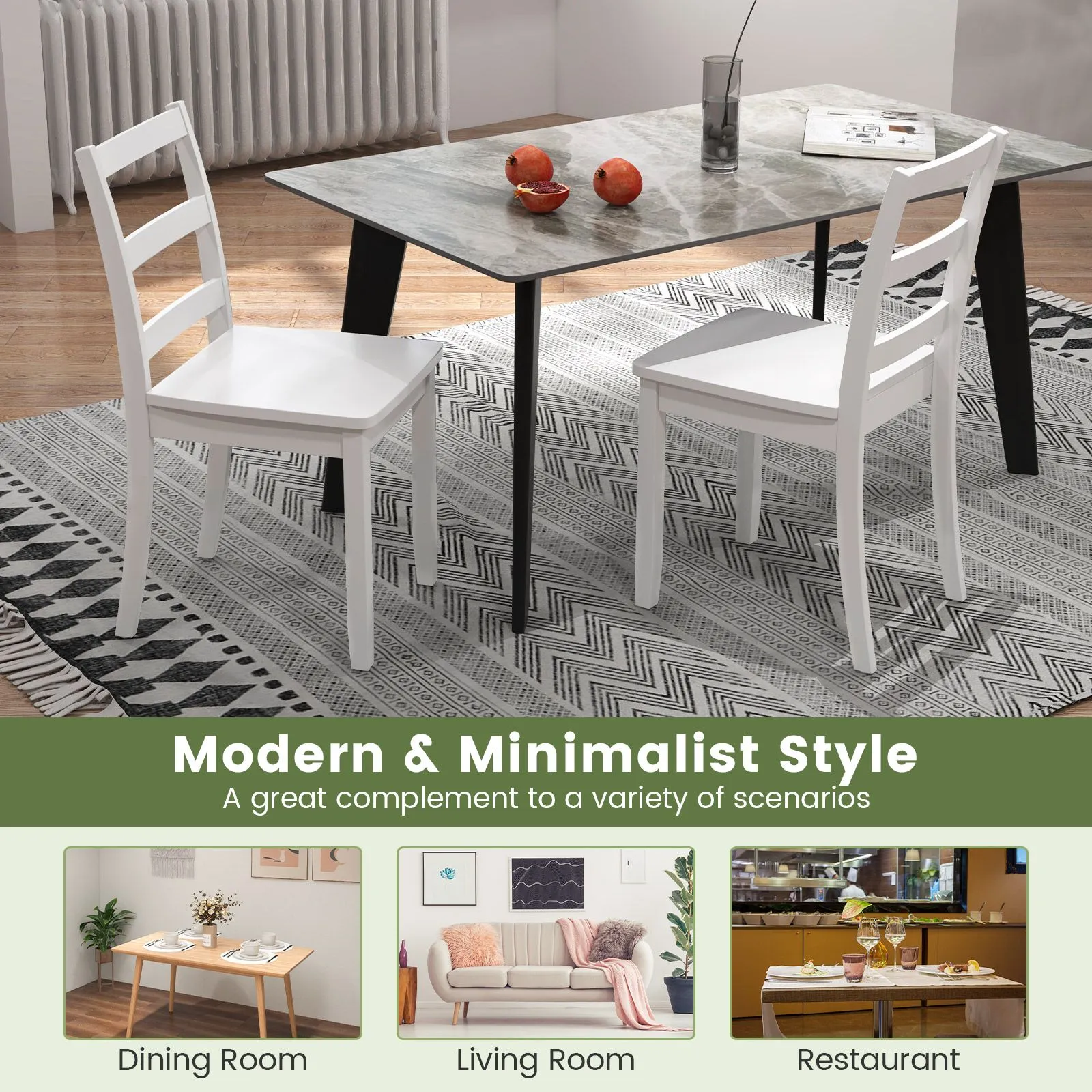 Costway Dining Chairs Set of 4 Ladder Back Side Chairs w/Rubber Wood Legs in White 5