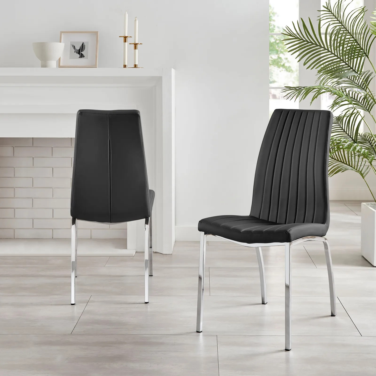 FurnitureboxUK Set of 2 Isco Deep Cushioned Soft Touch Faux Leather Dining Chairs With Silver Chrome Metal Legs in Black 2