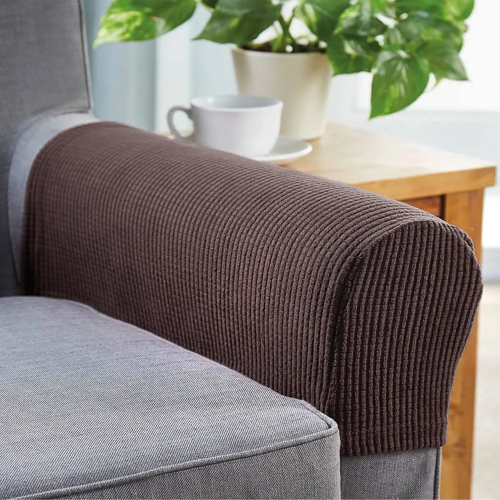 Coopers of Stortford Pair of Stretch Armchair Covers in Polyester Blend in Dark Brown