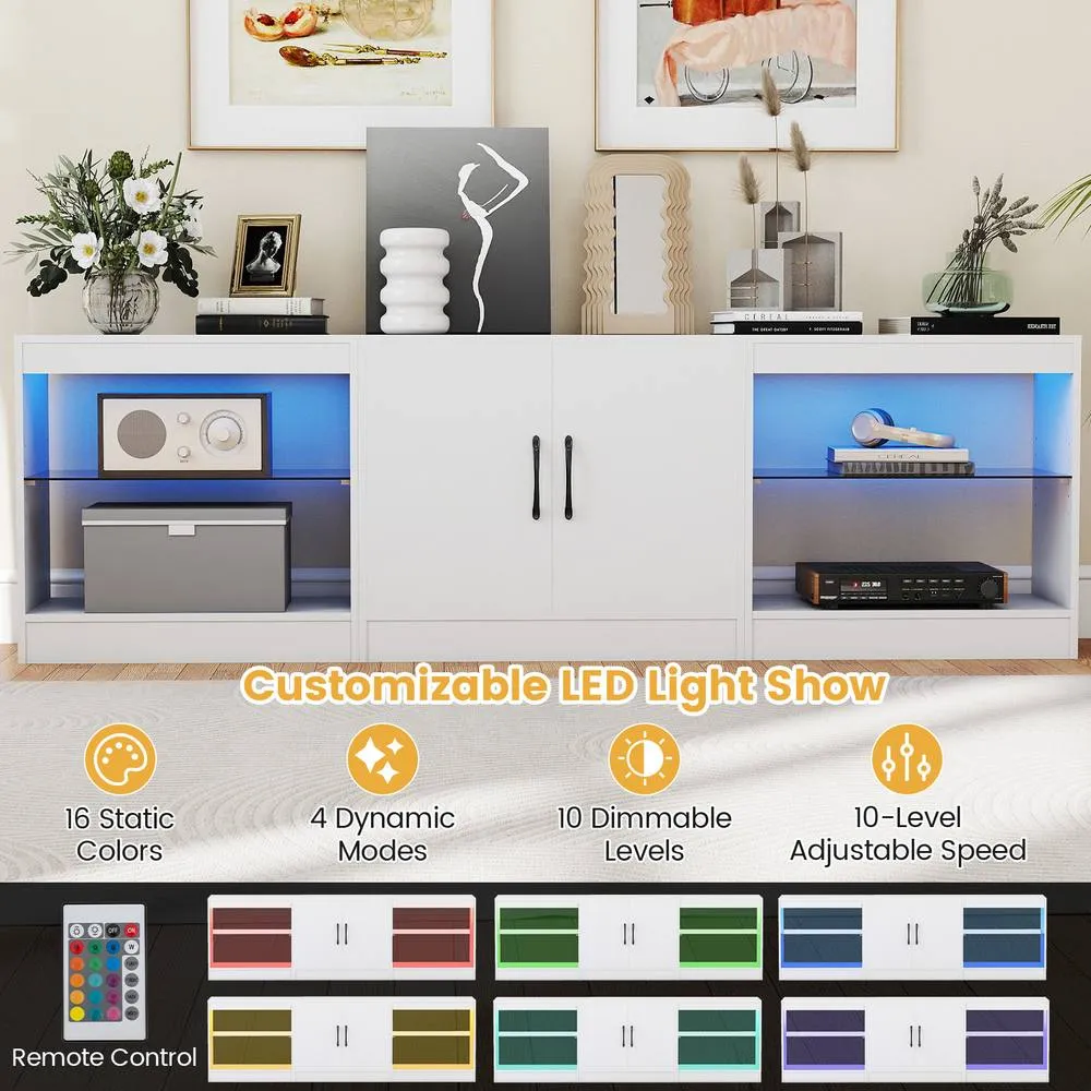 Costway Modular TV Stand for 85" TVs 3-in-1 Entertainment Center w/LED Lights in White 5