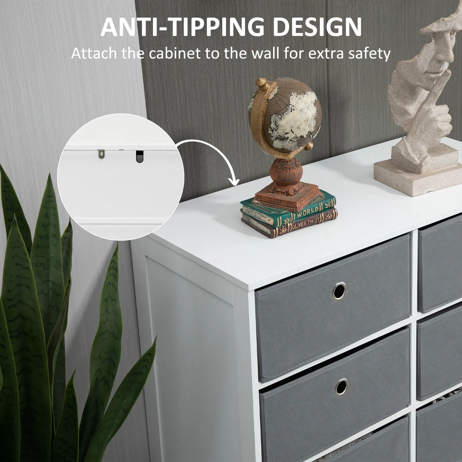 HOMCOM Chests of Drawer Fabric Dresser Storage Cabinet with 6 Drawers in White 6