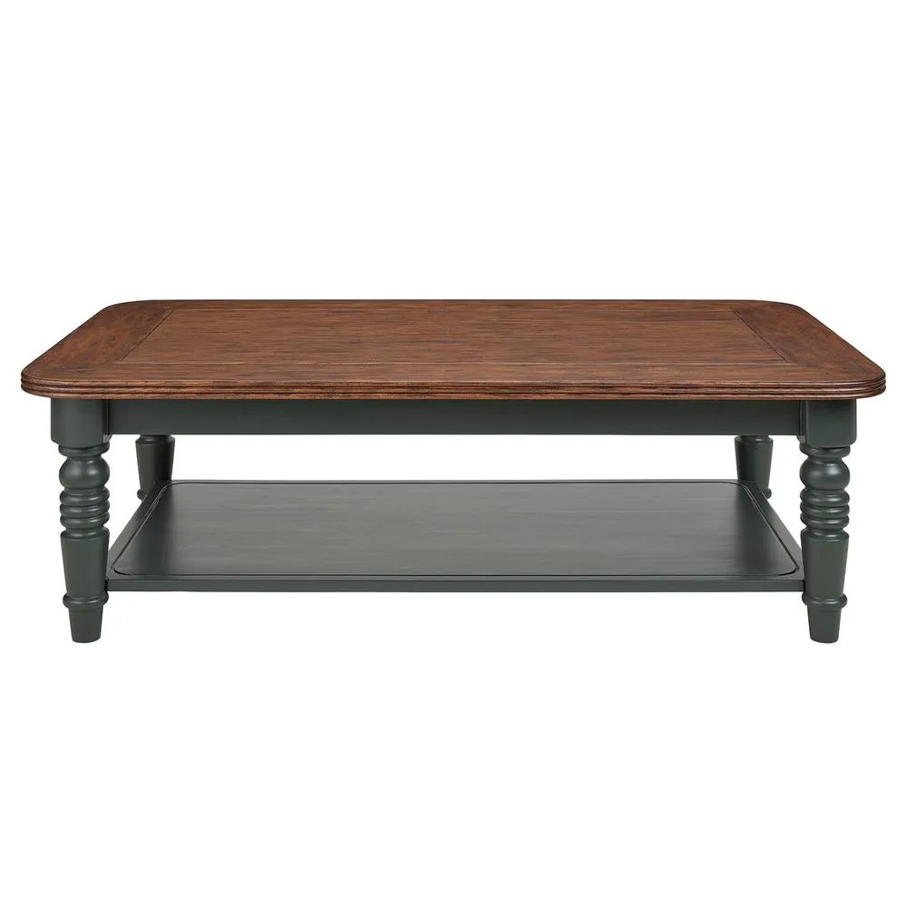 Statement Furniture Queensbury Coffee Table with Oak Top in Bottle Green 5