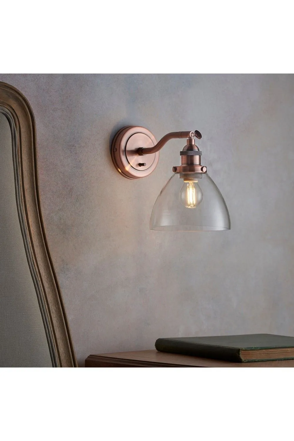 Netlighting Hansen 1 Light Wall Glass Aged Copper Plate E14 in Clear 4