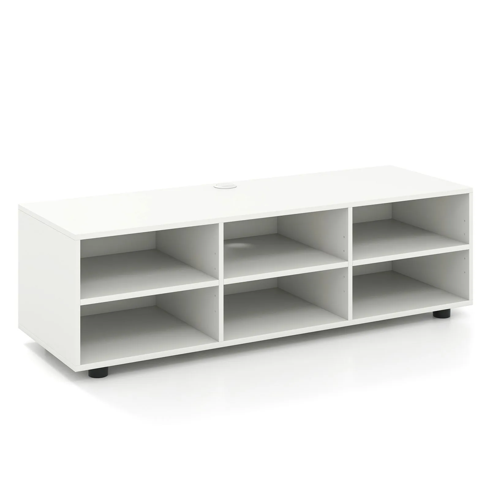 Costway TV Stand for TVs up to 55 Inches Wooden 6 Storage Compartments TV Cabinet Table in White