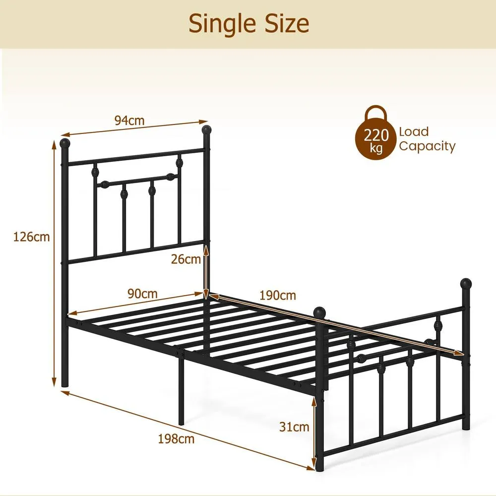 Costway Single Size Metal Bed Frame Metal Slats Supported Platform Bed in Black 2
