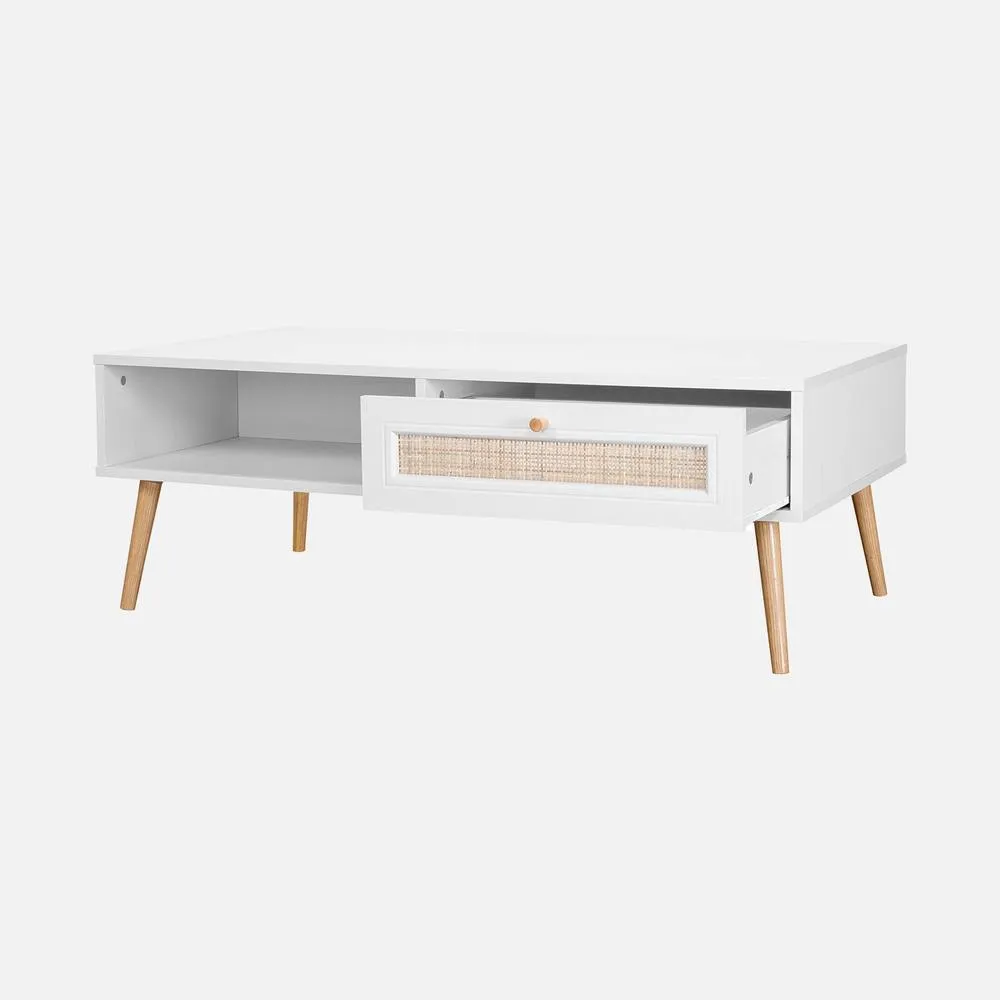 sweeek Coffee Table With Wood & Cane Effect in White 3