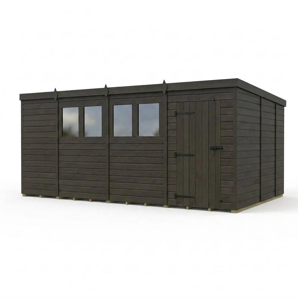 Buttercup Farm 15ft x 9ft Composite Pent Garden Shed Single Door With Windows in Grey