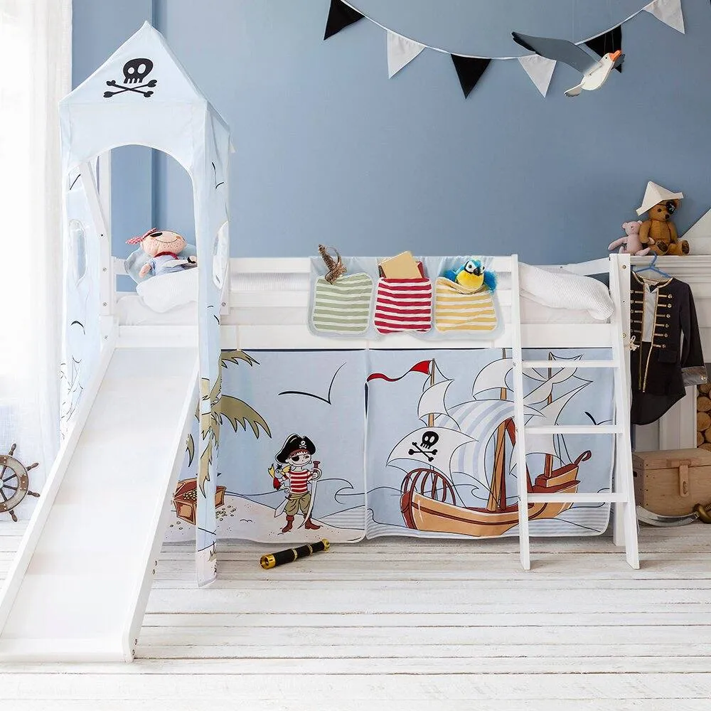 Nöa and Nani Moro Cabin Bed Midsleeper with Slide & Pirate Pete Package in White