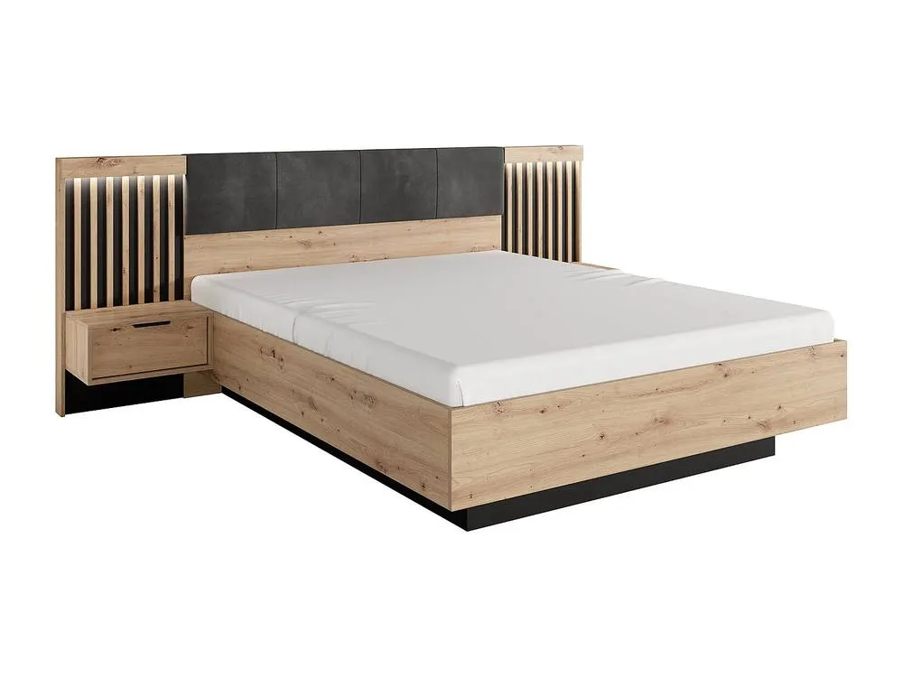 Vente-unique Bed With Bedside Tables 160 X 200 Cm - With Leds - Colours: Natural in Black 4