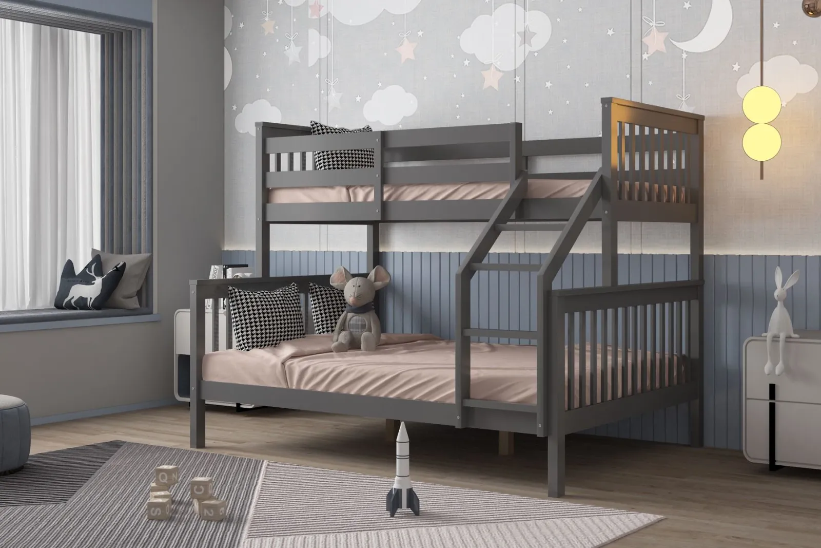 Flair Zoom Wooden Triple Bunk Bed in Grey