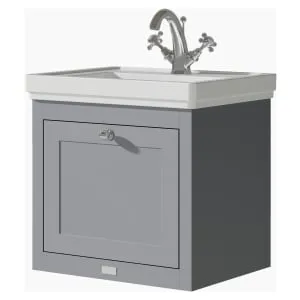 Bayswater Hartleigh Plummett Grey Traditional Wall HUng Vanity Unit & 1 Tap Hole White Recessed Basin - 500mm 2