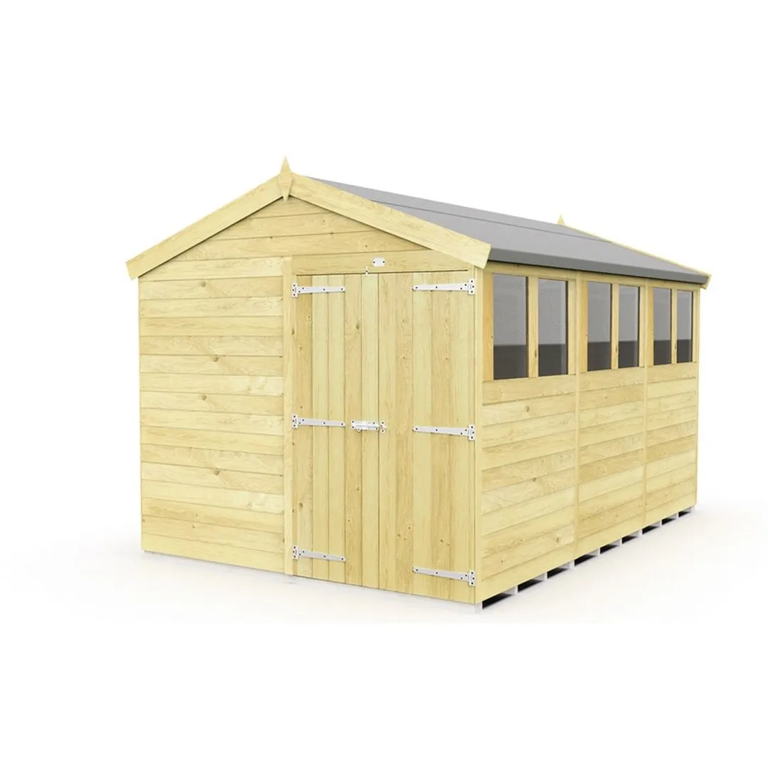 Buttercup Farm 8 x 12 Feet Apex Shed - Double Door W/ Windows - L358 x W231 x H217 cm in Brown