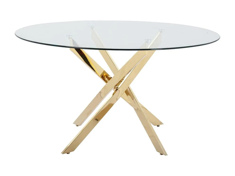 Vente-unique 4 - Seater Round Dining Table - Tempered Glass & Gilded Metal in Clear