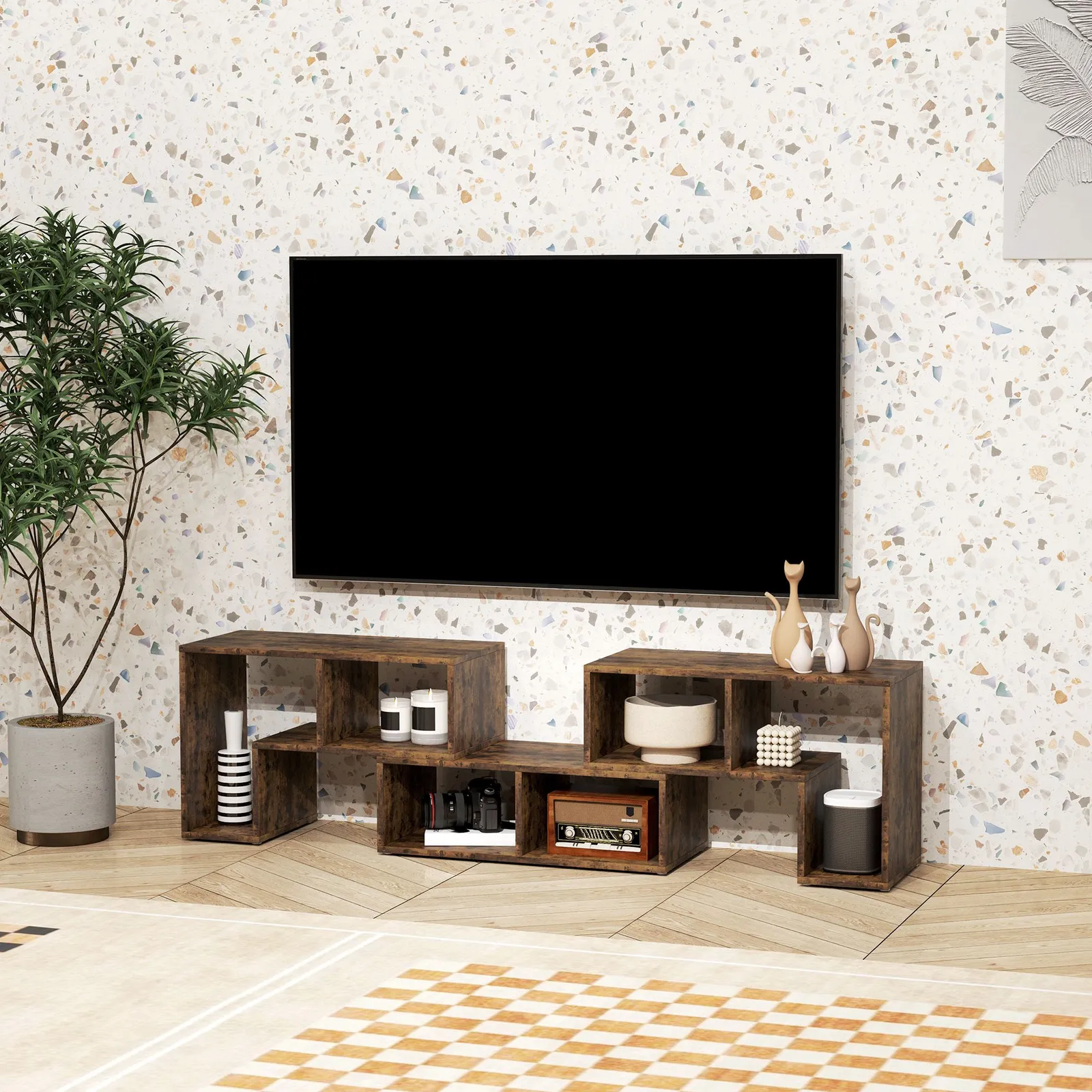 HOMCOM TV Unit for TVs up to 75 Inches, Free Combination TV Stand in Brown 6