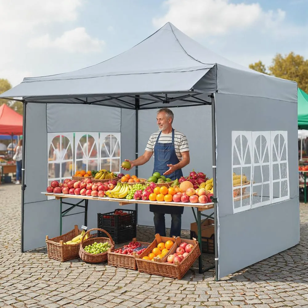 Costway 10 x 10 Pop Up Canopy Tent with Wheeled Bag & 4 Sandbags in Grey