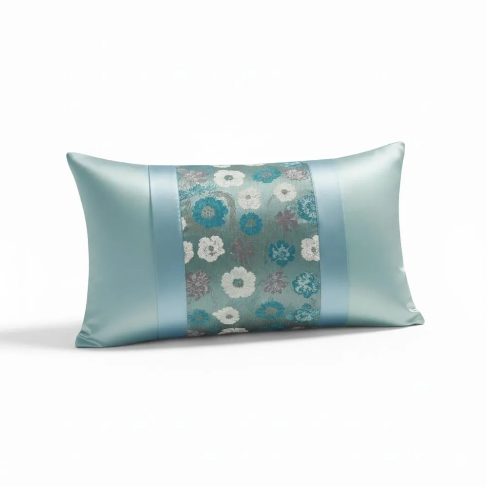 Snug City Oblong Floral Sequin Cushion Luxury Rectangular Decorative Accent in Teal