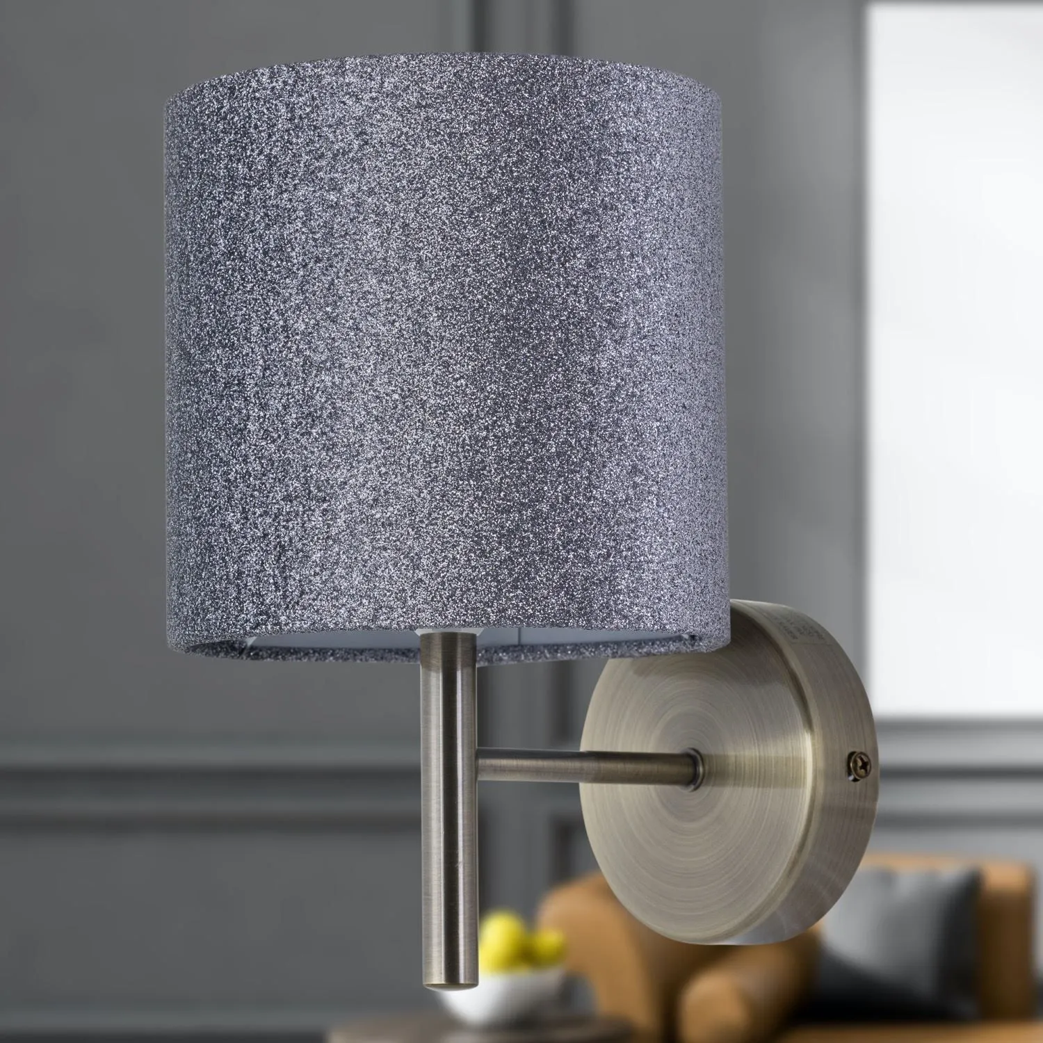 First Choice Lighting Brea - Antique Brass Wall Light with Silvery Glitter Shade in Gold 3