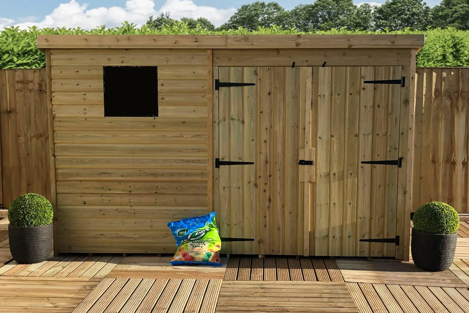Marlborough 10 x 8 Pressure Treated Pent Garden Shed with Double Doors in Natural 2