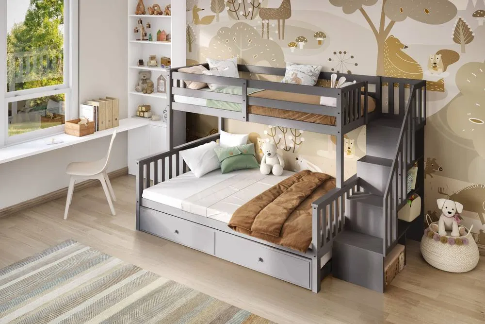 Flair Tag Triple Staircase Bunk Bed with Trundle in Grey 5
