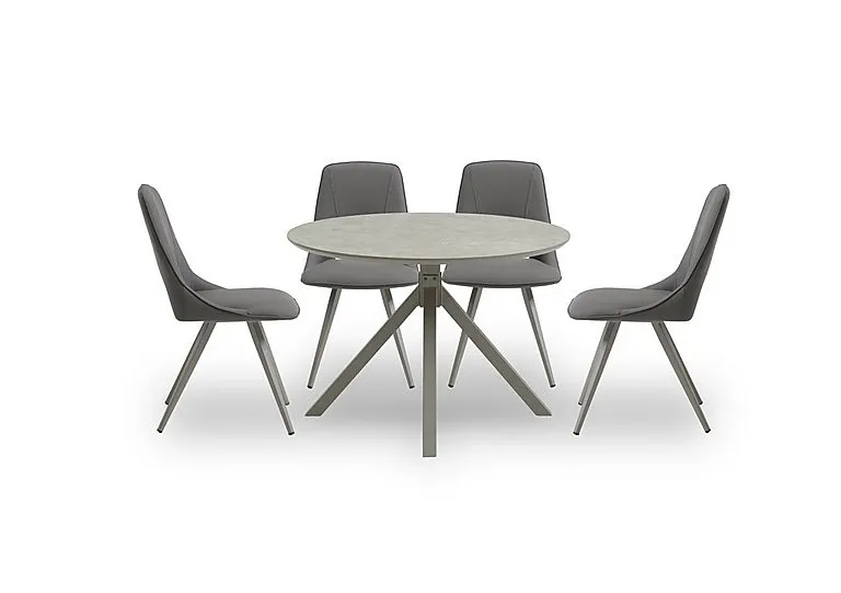 Matera Round Dining Table with Star Base and 4 Faux Leather Chairs with Taupe Legs - Anthracite