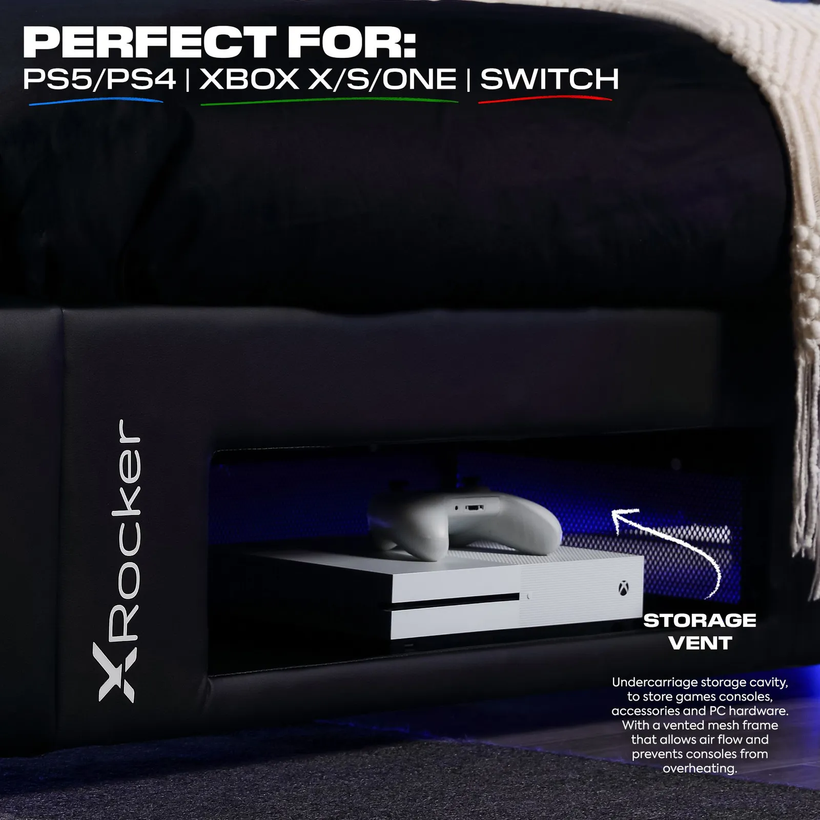 X Rocker Cerberus Twist TV Bed with Underbed Storage, Upholstered, up to 40" TV in Blue 3