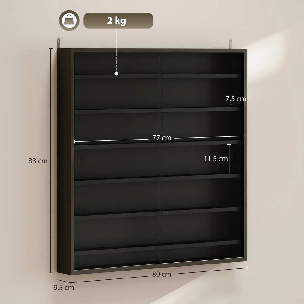 HOMCOM 7-Tier Wall Display Cabinet w/ Adjustable Shelves Glass Doors in Black 3