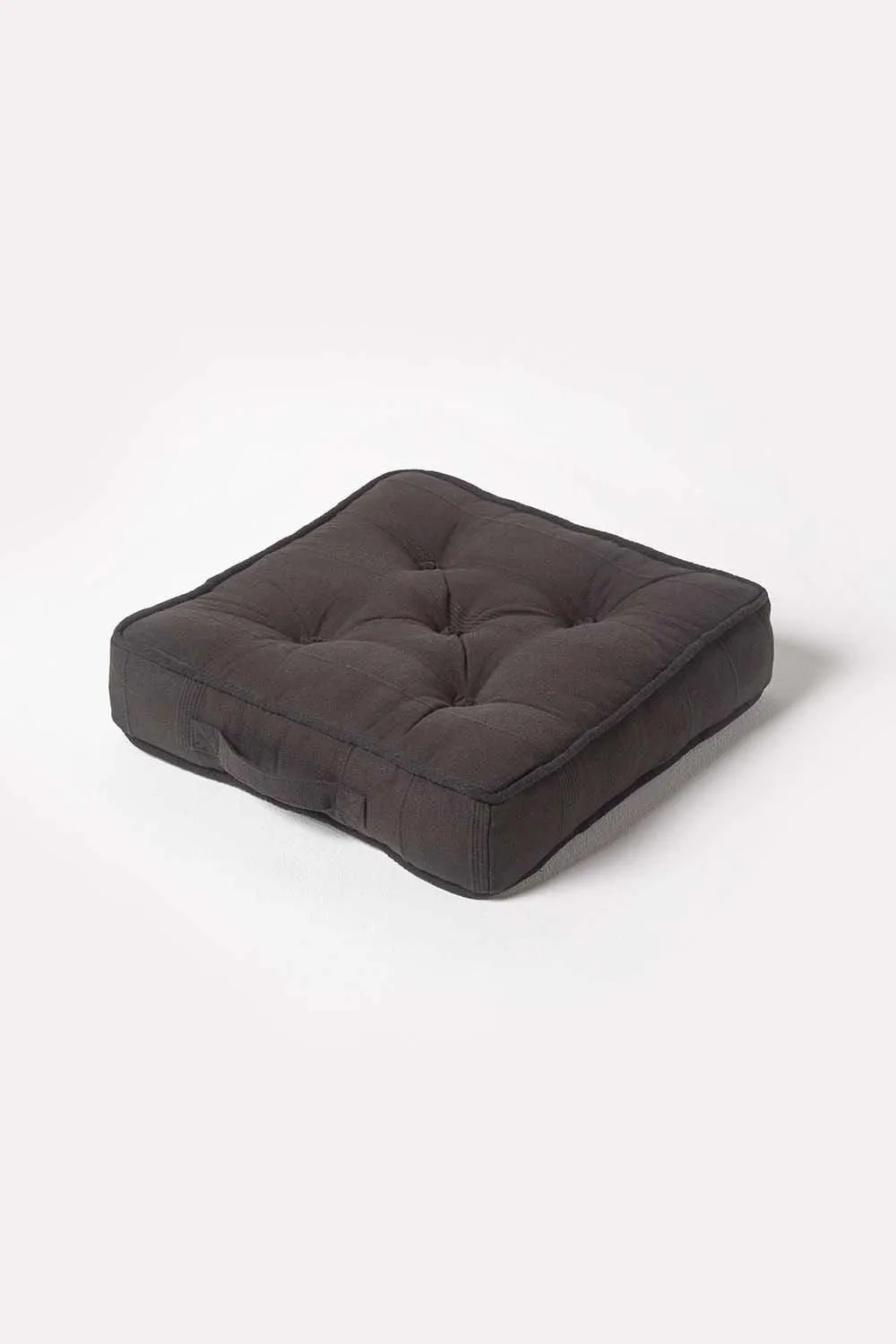 Homescapes Rajput Ribbed Cotton Floor Cushion in Black 1