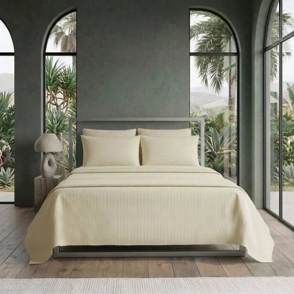Snug City Luxury Satin Stripe T250 Cotton Rich Soft Flat Sheet Bed Linen in Cream