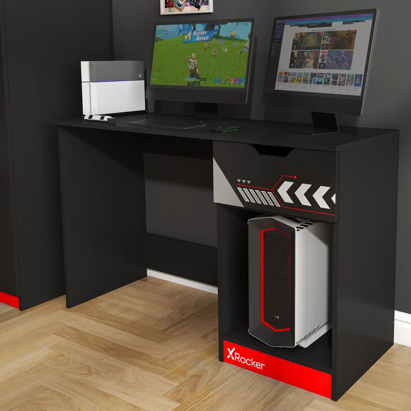 X Rocker Octane 110cm PC Gaming Desk with Drawer in Red