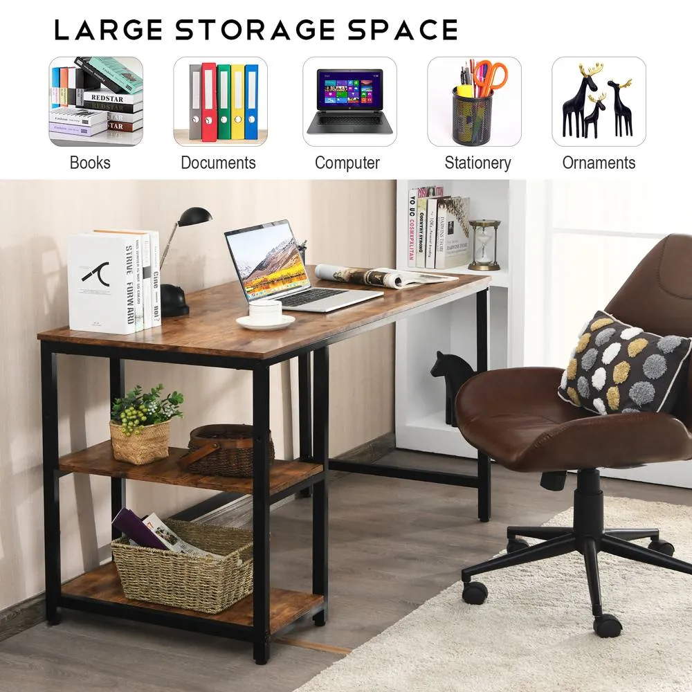 Costway 120x60cm Computer Desk Industrial Writing Table w/Storage Shelves in Brown 6