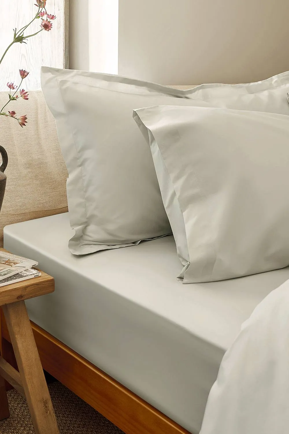CHRISTY Pure Cotton Percale Fitted Sheets in Light Stone 1