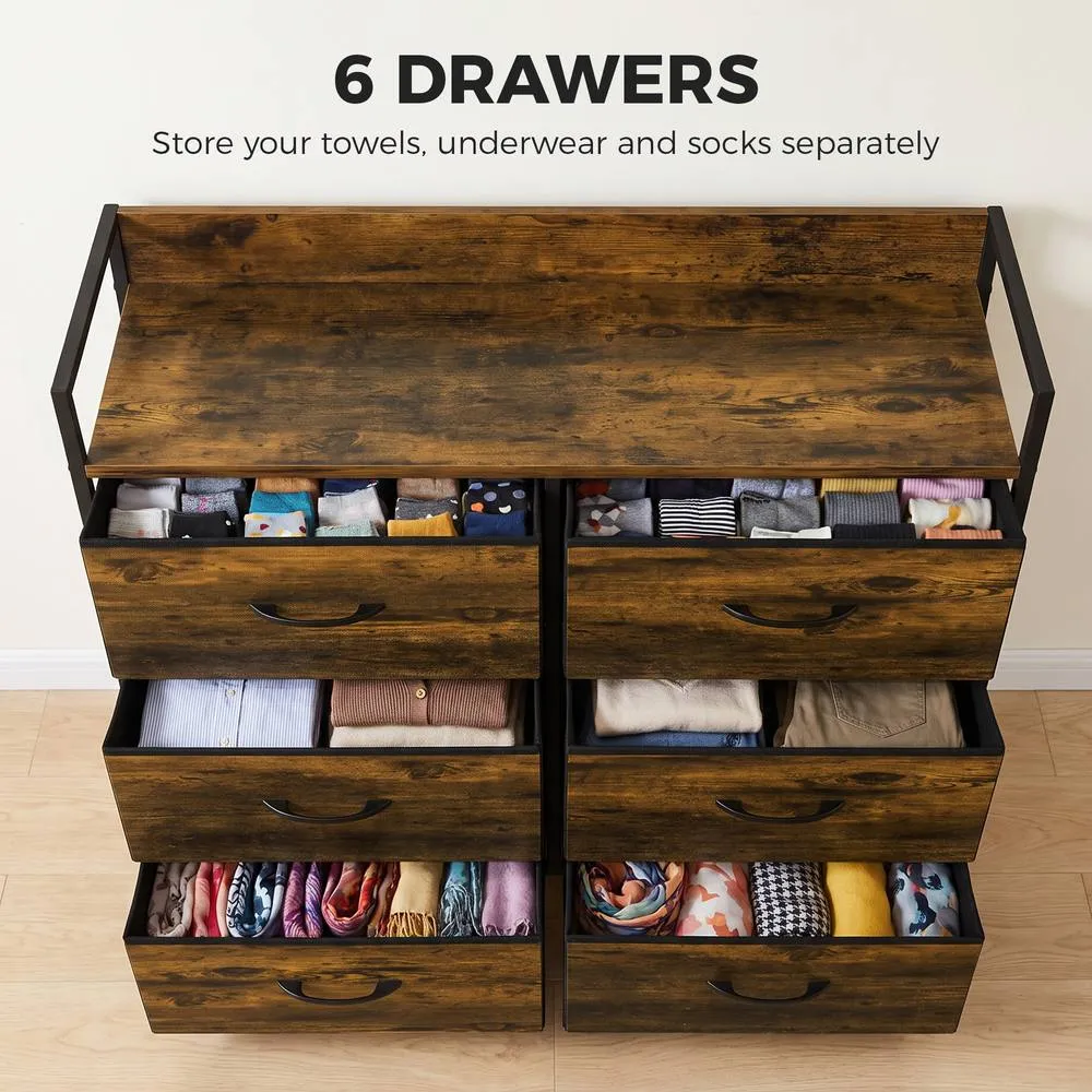 HOMCOM Bedroom Chest of Drawers 6 Drawer Dresser w/ Shelf, Rustic Brown 4