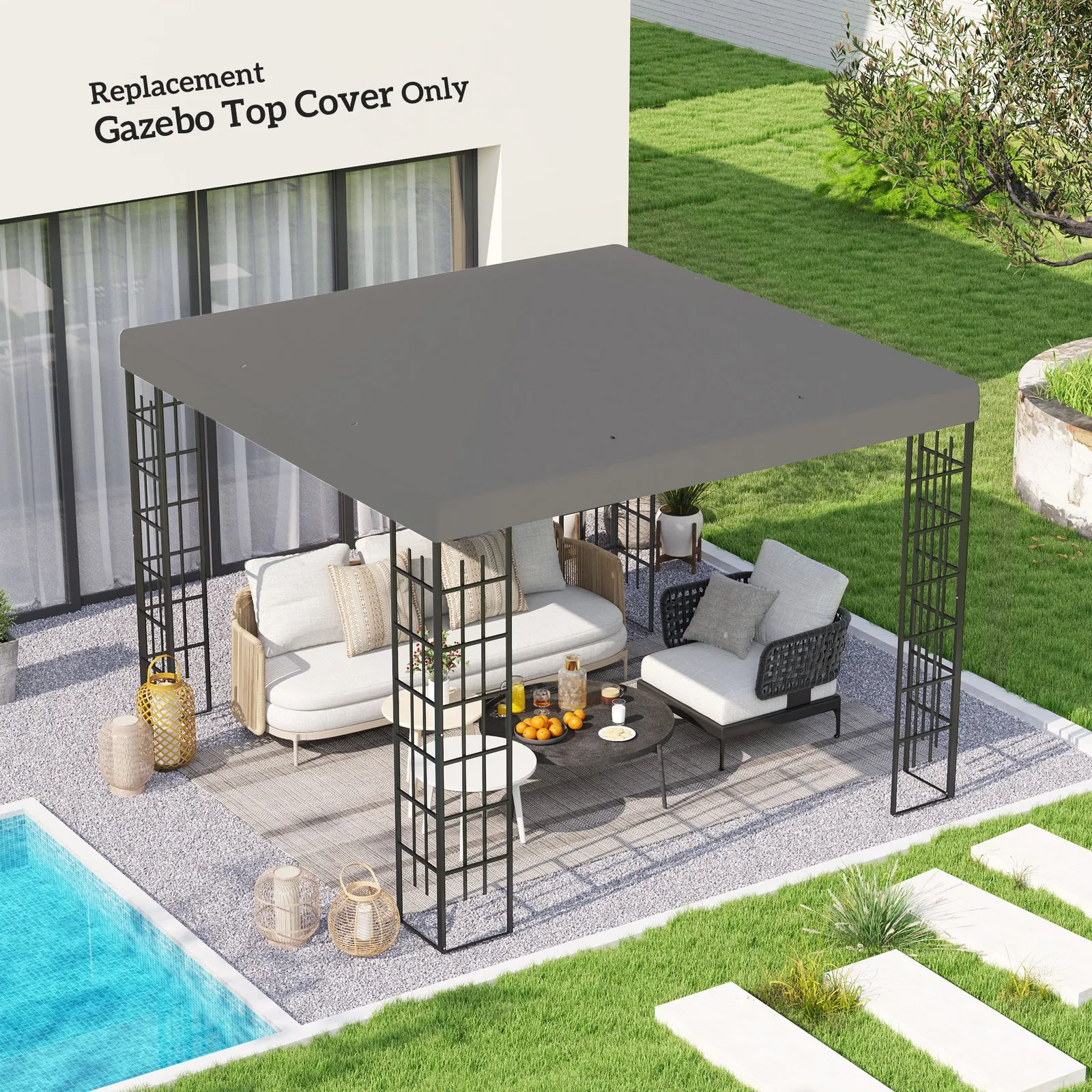 OUTSUNNY 3 x 3(m) Gazebo Canopy Replacement Cover, UPF30+, Grey