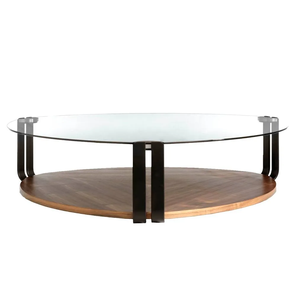 Angel Cerda Triangular Coffee Table - Tempered Glass Top, Walnut 2