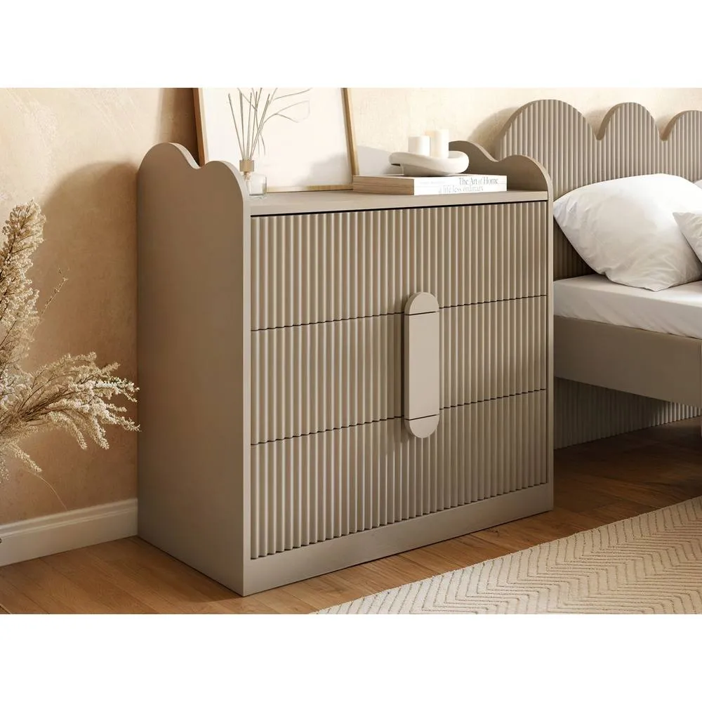 Flair Calista Ribbed Chest of 3 Drawers in Beige